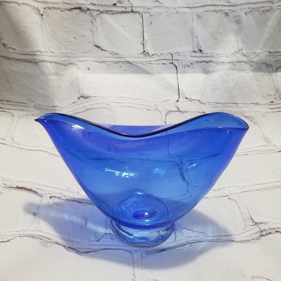 Cobalt Blue Envelope Glass Decorative Bowl Dish Small Hand Blown MCM - Picture 6 of 11